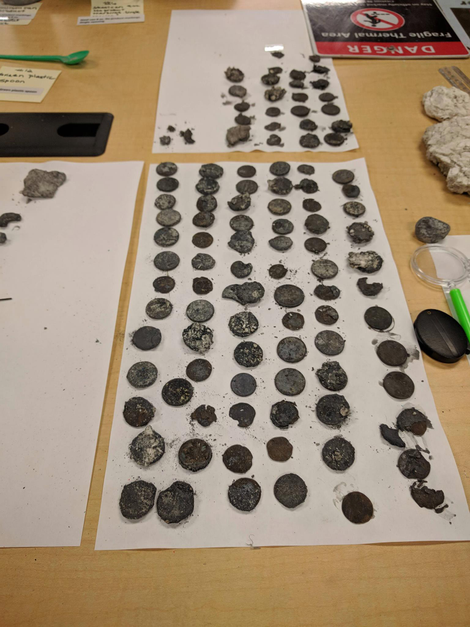 Coins belched up by a recent eruption at Ear Spring, Yellowstone